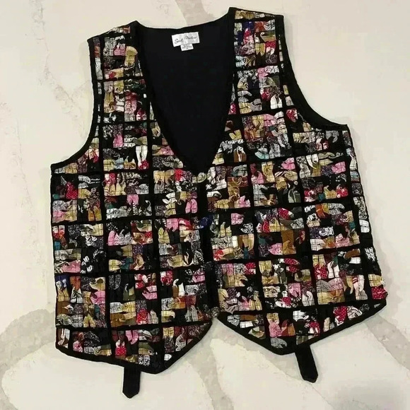 Vintage Soul Mates Patchwork Corduroy Vest Women's 2X Braided Fabric Tie Back - Picture 1 of 8
